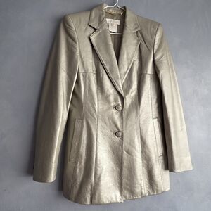 ESCADA BY MAGARETHA LEY VINTAGE SILVER  LEATHER BLAZER SIZE 34